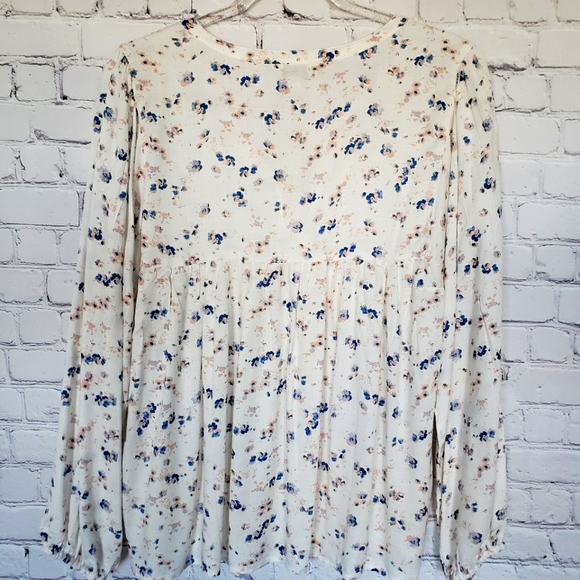 Lucky Brand Long Sleeve Boho Floral Smock Top--Sz M - Picture 9 of 16